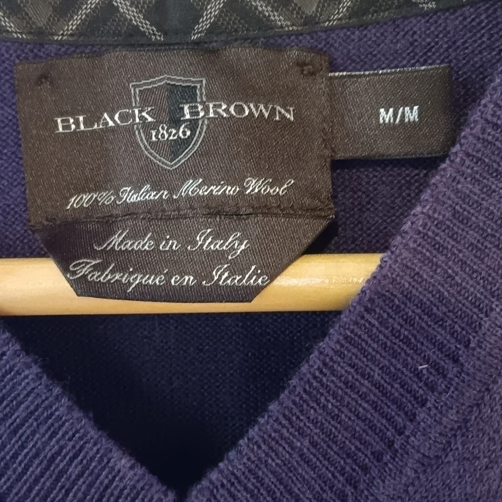 Black Brown 1826 M Made it Italy Merino Wool v-neck sweater purple
